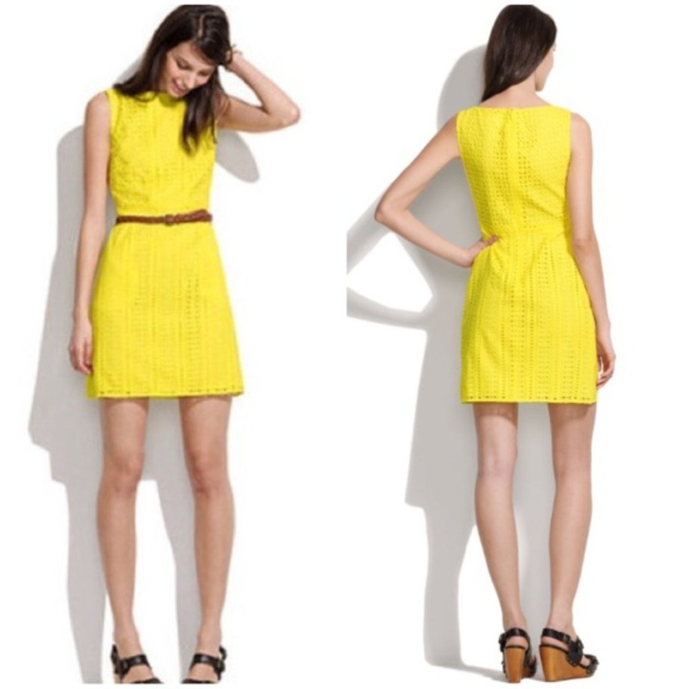 Madewell Eyelet Trail Lace Shift Dress in Yellow